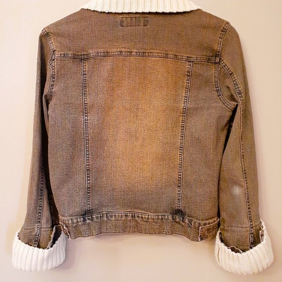 Vintage Earthy Rustic Sweater Jean Jacket Distressed w/brass snaps Sz M EUC - Picture 7 of 8